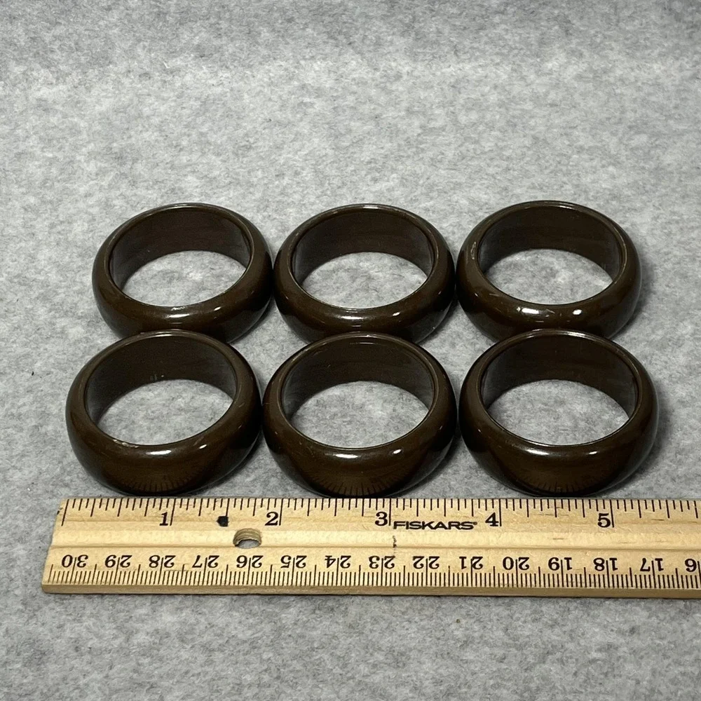 Vintage Plastic Napkin Rings Brown‎ Set Of 6 Round Solid Table Dining Decor Home